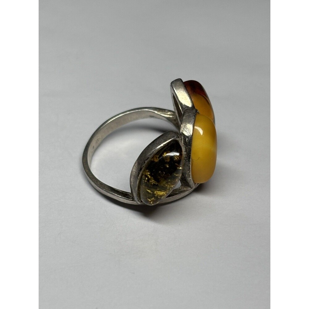 Vintage Sterling Silver 925 Multi-Color Amber Gems Stones Unique Ring Size 6 - Picture 2 of 6